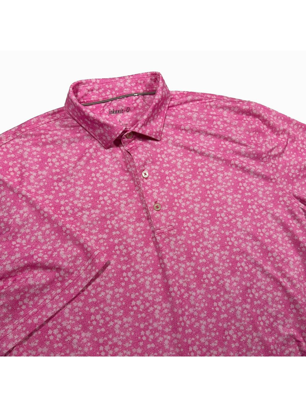 johnnie-O Men's Pink/White Floral Short Sleeve Polo Shirt Size L Stretch UPF 50